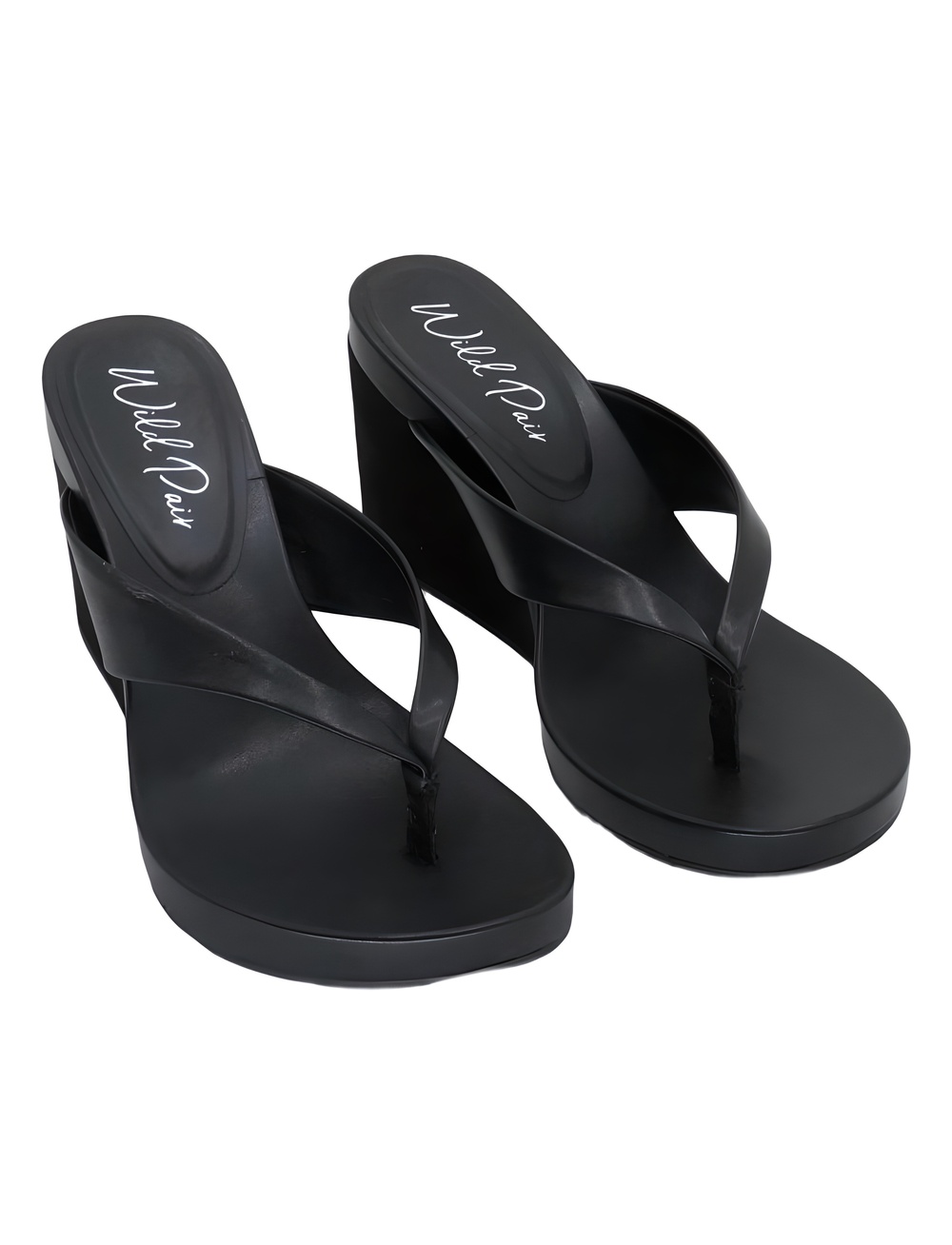 Wild Pair Estelaaf Black Wedge Thong Sandal Size 10M